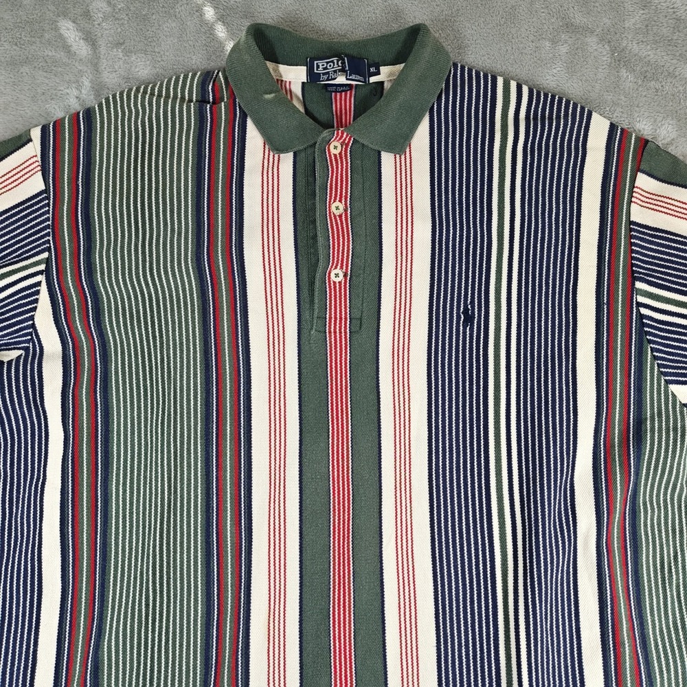 Vintage Polo Ralph Lauren Polo Shirt Mens XL Vertical Stripe Preppy 90s Made USA